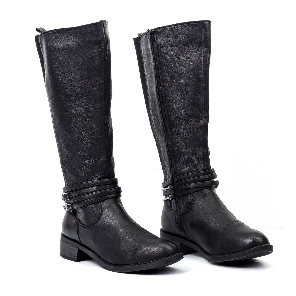White Mountain Women Lillymae Black Faux Leather Riding Wide Calf Boots sz 9W WC